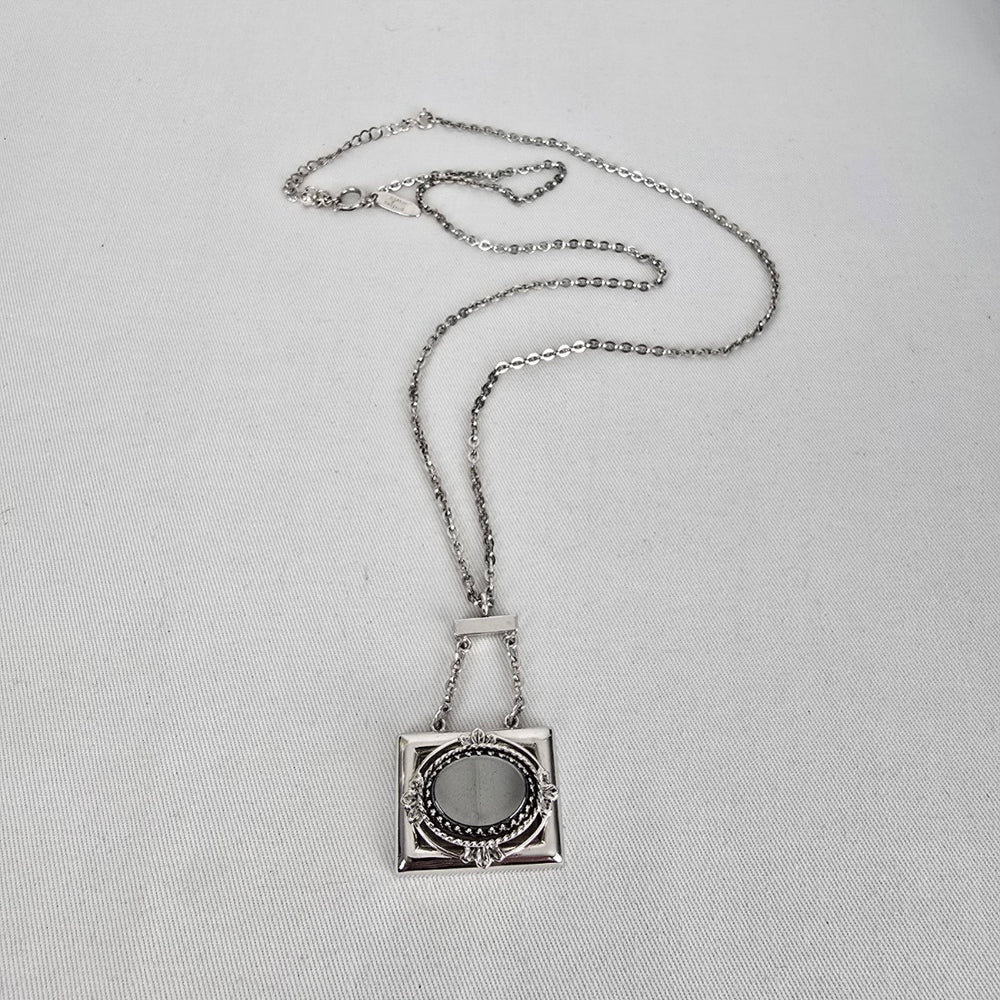 Whiting & Davis Silver Tone Geometric Pendant Necklace Art Deco Style