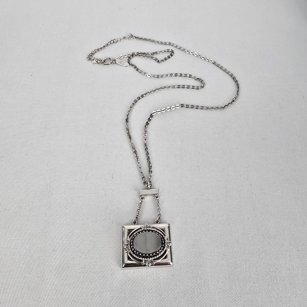Whiting & Davis Silver Tone Geometric Pendant Necklace Art Deco Style