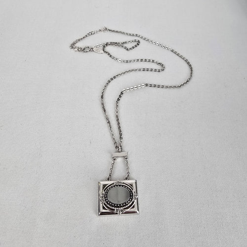 Whiting & Davis Silver Tone Geometric Pendant Necklace Art Deco Style