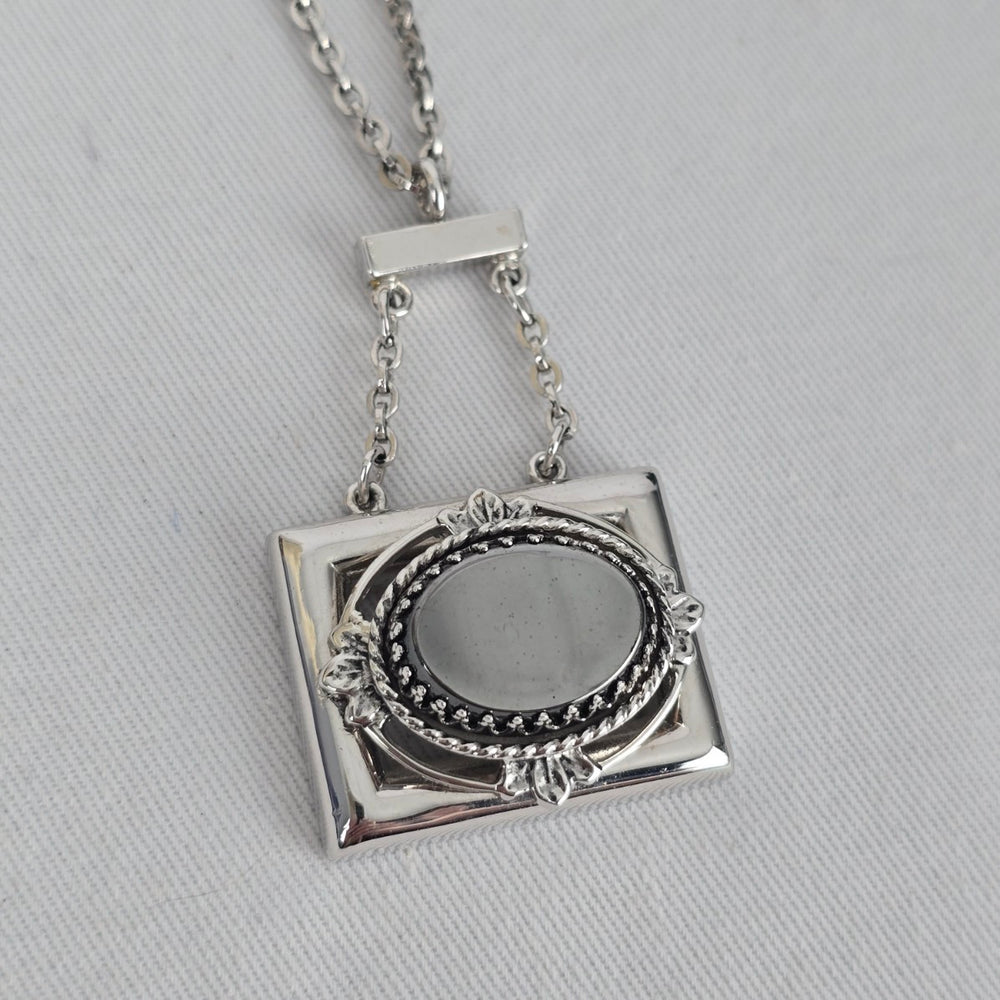 Whiting & Davis Silver Tone Geometric Pendant Necklace Art Deco Style