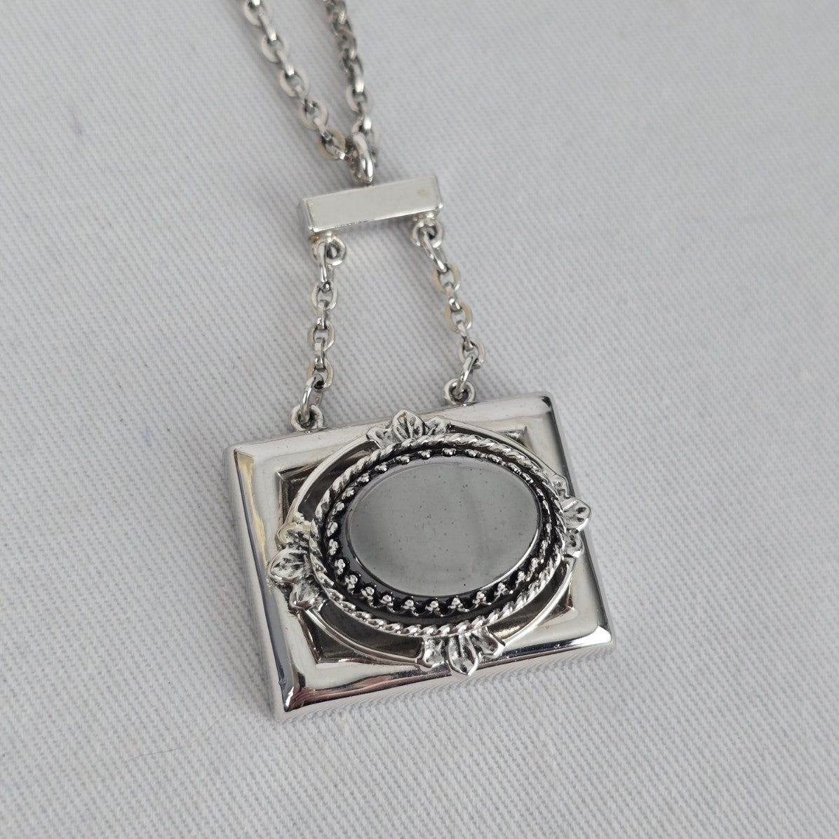 Whiting & Davis Silver Tone Geometric Pendant Necklace Art Deco Style