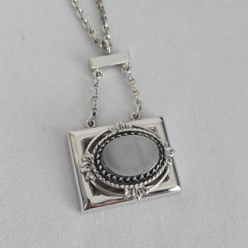 Whiting & Davis Silver Tone Geometric Pendant Necklace Art Deco Style