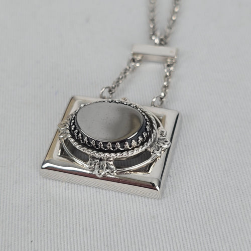 Whiting & Davis Silver Tone Geometric Pendant Necklace Art Deco Style