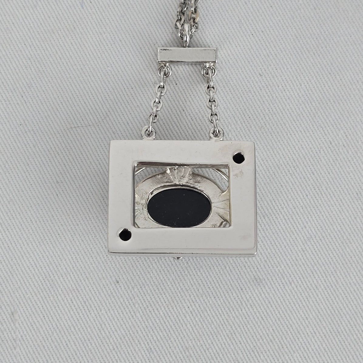 Whiting & Davis Silver Tone Geometric Pendant Necklace Art Deco Style