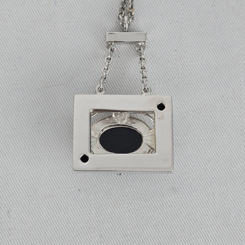 Whiting & Davis Silver Tone Geometric Pendant Necklace Art Deco Style