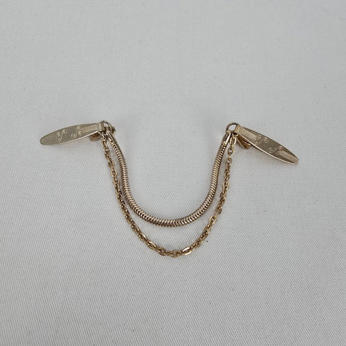 Vintage Gold Tone Sweater Guard Double Chain Cardigan Clip