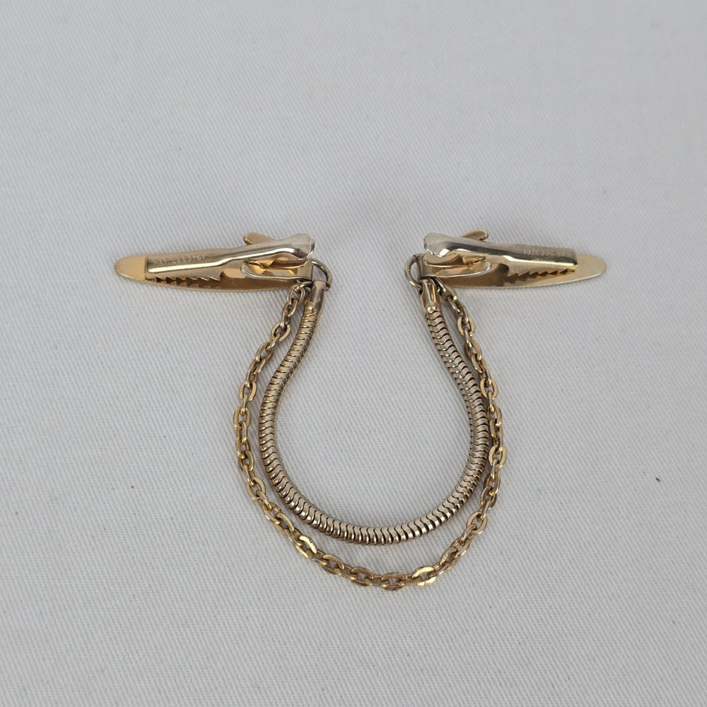 Vintage Gold Tone Sweater Guard Double Chain Cardigan Clip