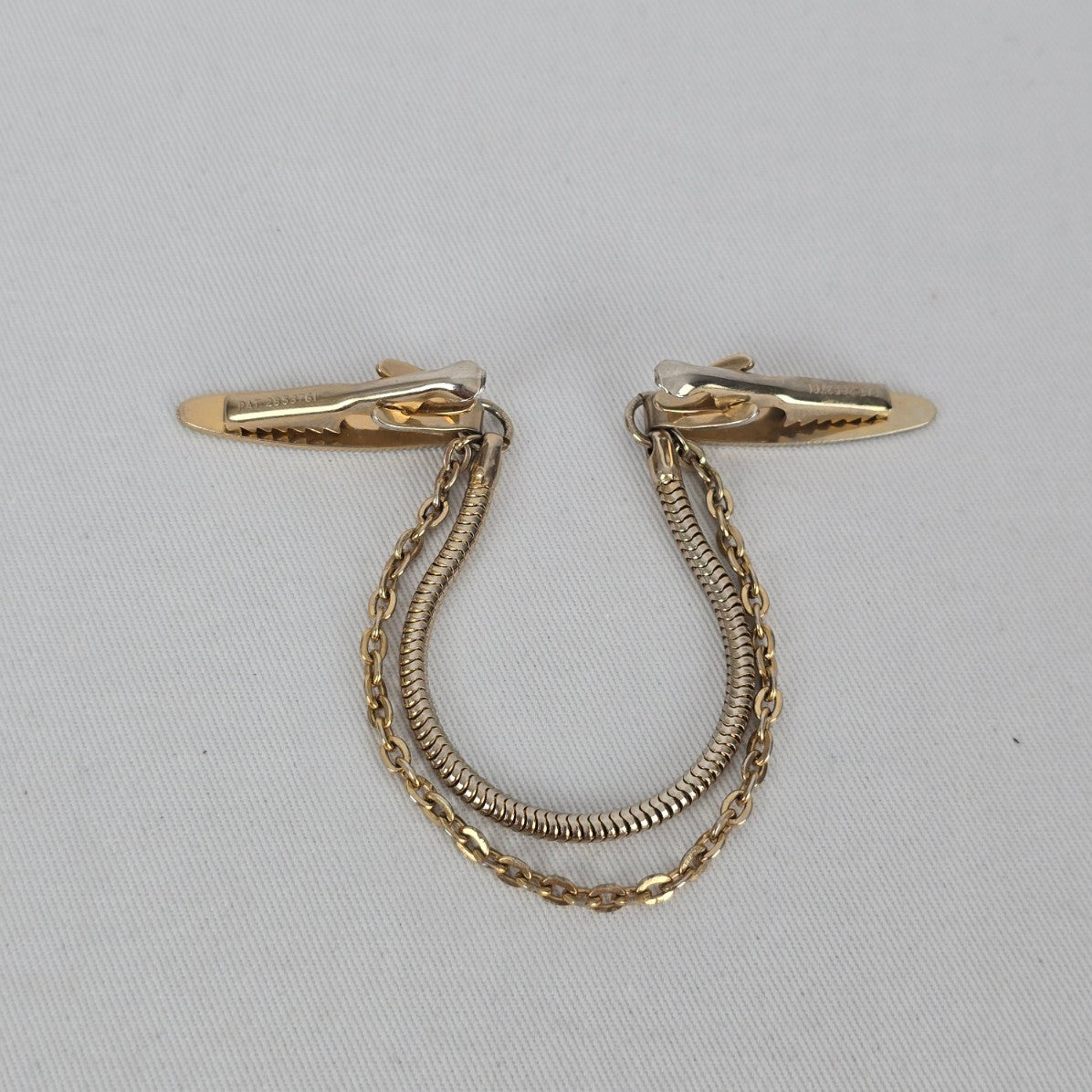 Vintage Gold Tone Sweater Guard Double Chain Cardigan Clip