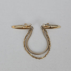 Vintage Gold Tone Sweater Guard Double Chain Cardigan Clip