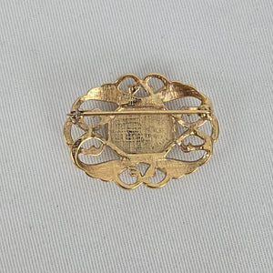 Vintage Gold Tone Garnet Glass Brooch Filigree Style Pin