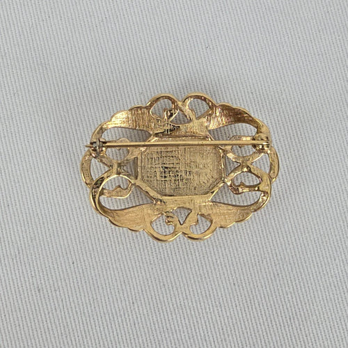 Vintage Gold Tone Garnet Glass Brooch Filigree Style Pin