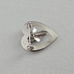 Vintage Bond Boyd Sterling Silver Heart Rose Brooch Pin