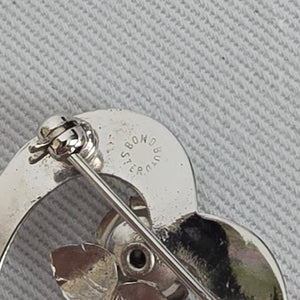Vintage Bond Boyd Sterling Silver Heart Rose Brooch Pin