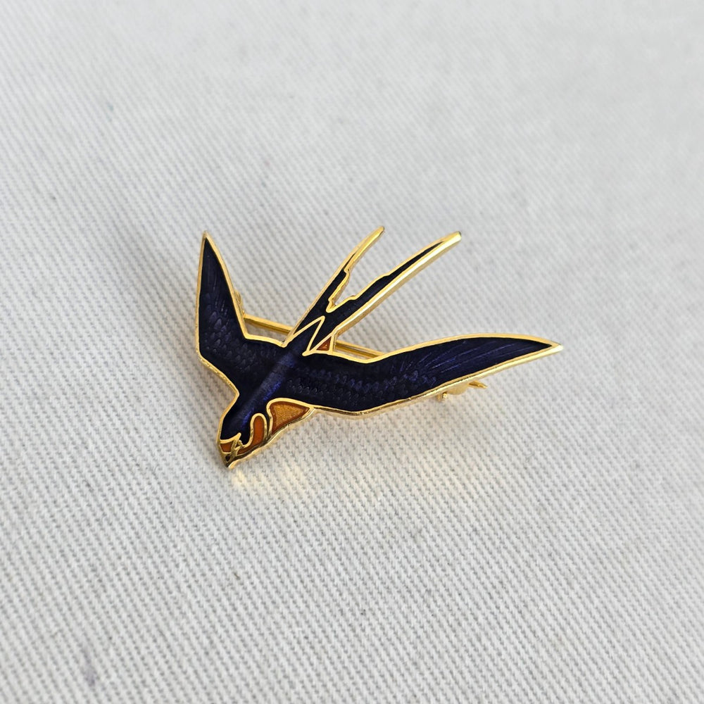 Vintage Spear 1986 Blue Enamel Swallow Bird Brooch Pin