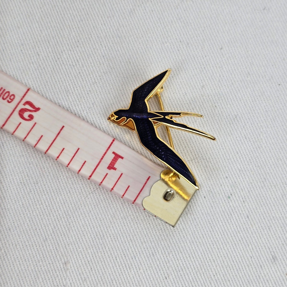 Vintage Spear 1986 Blue Enamel Swallow Bird Brooch Pin