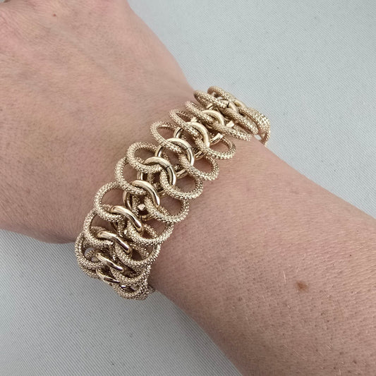Vintage Gold Tone Textured Link Bracelet Statement Chain