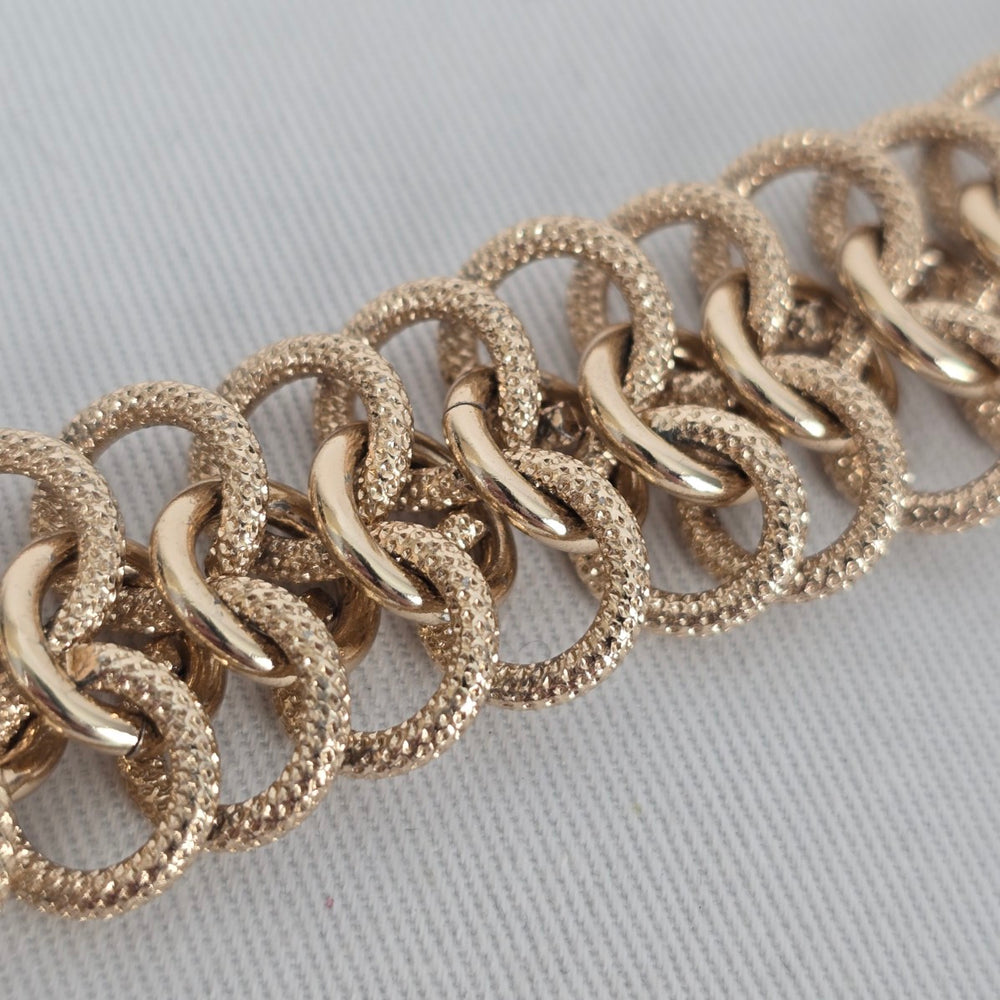 Vintage Gold Tone Textured Link Bracelet Statement Chain