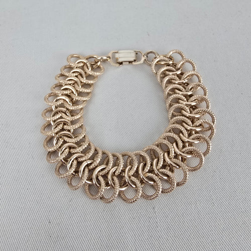 Vintage Gold Tone Textured Link Bracelet Statement Chain