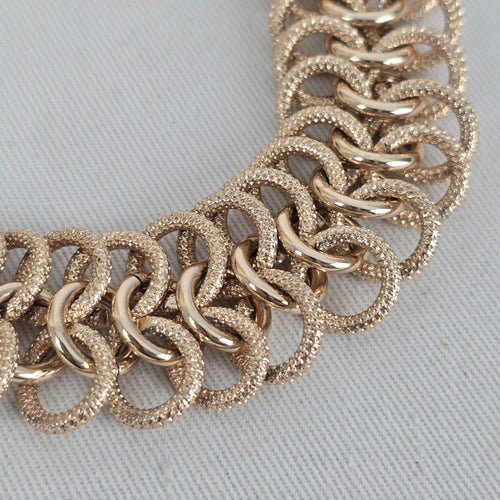 Vintage Gold Tone Textured Link Bracelet Statement Chain