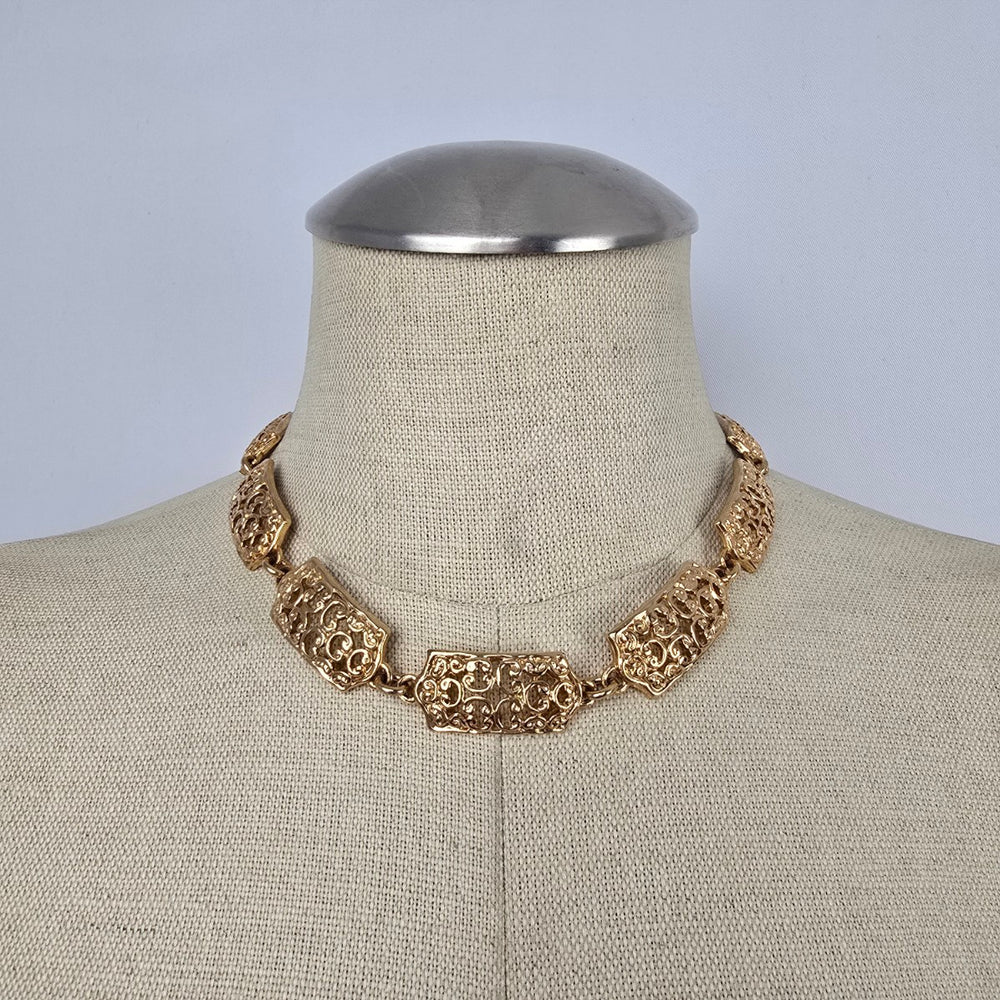Vintage Gold Tone Filigree Link Collar Necklace