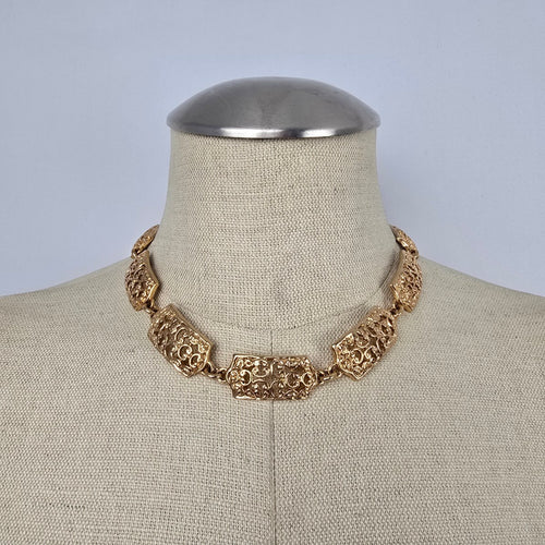 Vintage Gold Tone Filigree Link Collar Necklace