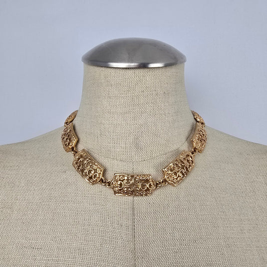 Vintage Gold Tone Filigree Link Collar Necklace