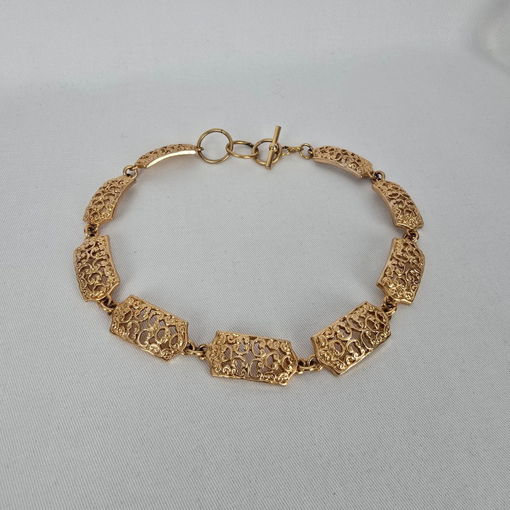 Vintage Gold Tone Filigree Link Collar Necklace