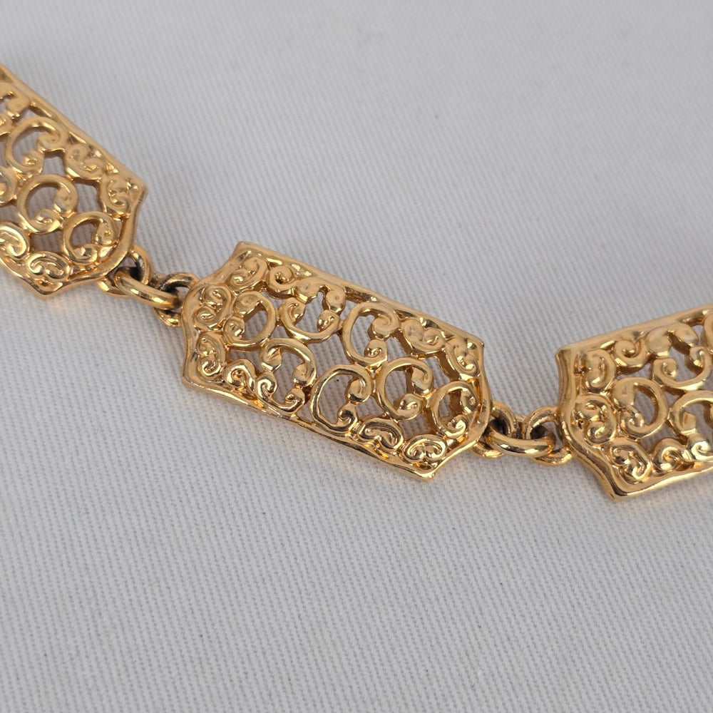 Vintage Gold Tone Filigree Link Collar Necklace