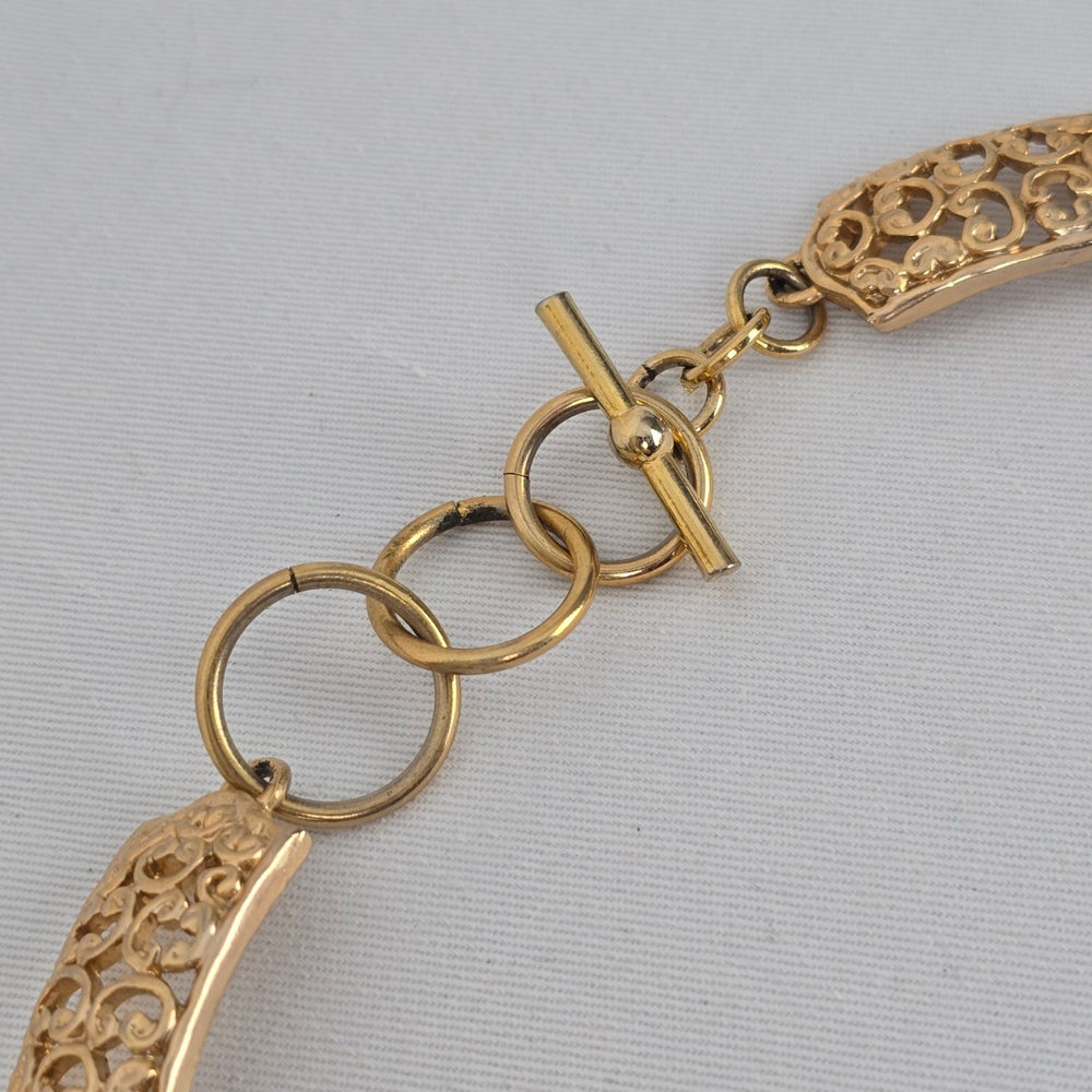 Vintage Gold Tone Filigree Link Collar Necklace