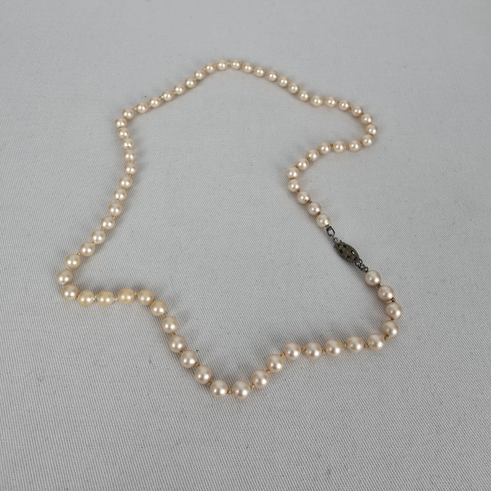 Vintage Faux Pearl Strand Necklace Mid Century Beaded