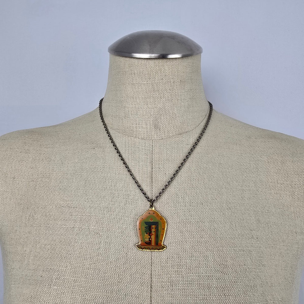 Vintage Tibetan Buddhist Shrine Pendant Necklace Boho Spiritual Charm