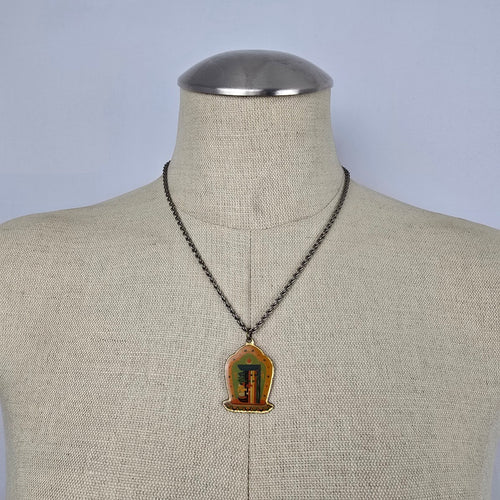 Vintage Tibetan Buddhist Shrine Pendant Necklace Boho Spiritual Charm