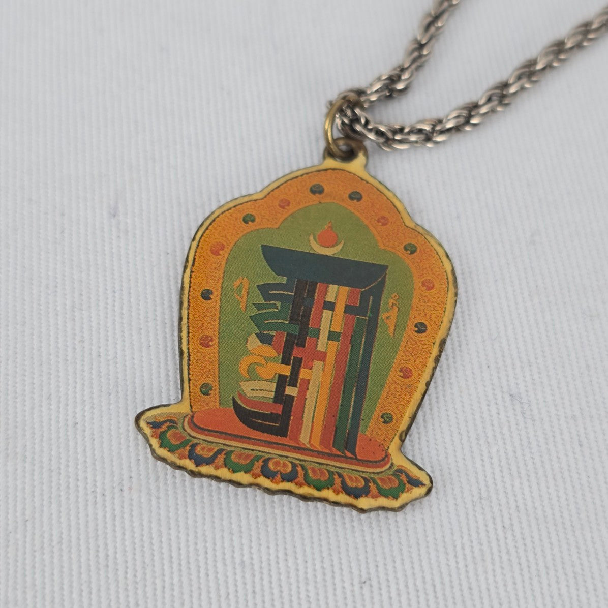 Vintage Tibetan Buddhist Shrine Pendant Necklace Boho Spiritual Charm