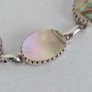 Vintage Abalone Shell Link Bracelet Iridescent Mother of Pearl Boho Jewelry