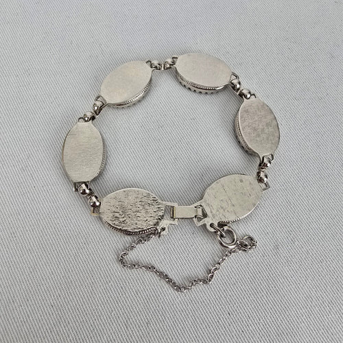 Vintage Abalone Shell Link Bracelet Iridescent Mother of Pearl Boho Jewelry