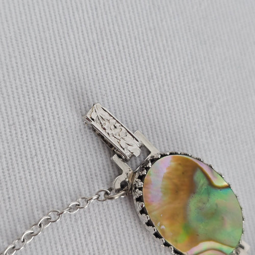 Vintage Abalone Shell Link Bracelet Iridescent Mother of Pearl Boho Jewelry