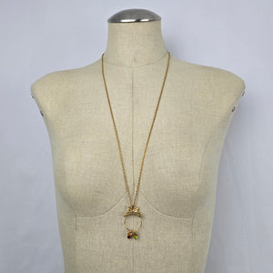 Vintage Avon Bow Circle Pendant Necklace Garnet & Peridot Glass Charms