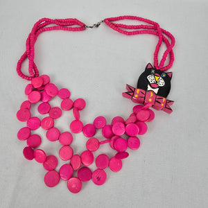 Vintage 80s Neon Pink Cat Statement Necklace