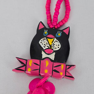 Vintage 80s Neon Pink Cat Statement Necklace