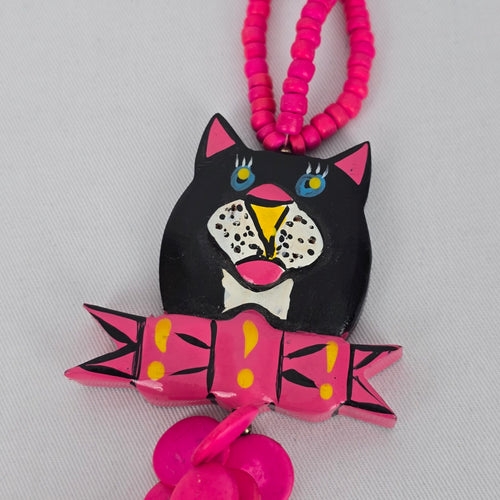 Vintage 80s Neon Pink Cat Statement Necklace