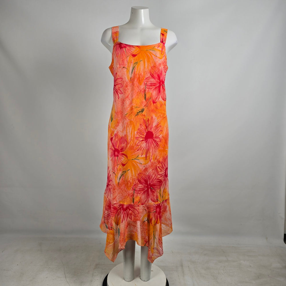 Vintage Sag Harbor Orange Floral Handkerchief Hem Midi Dress Size 10