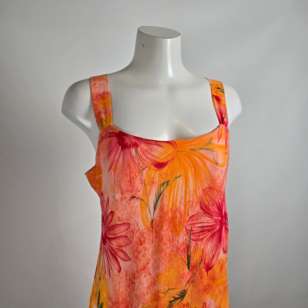 Vintage Sag Harbor Orange Floral Handkerchief Hem Midi Dress Size 10