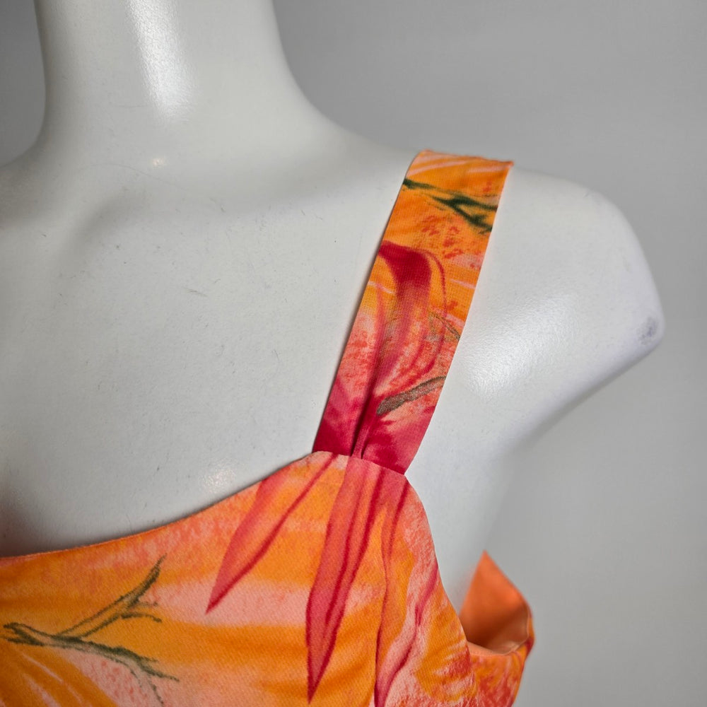 Vintage Sag Harbor Orange Floral Handkerchief Hem Midi Dress Size 10