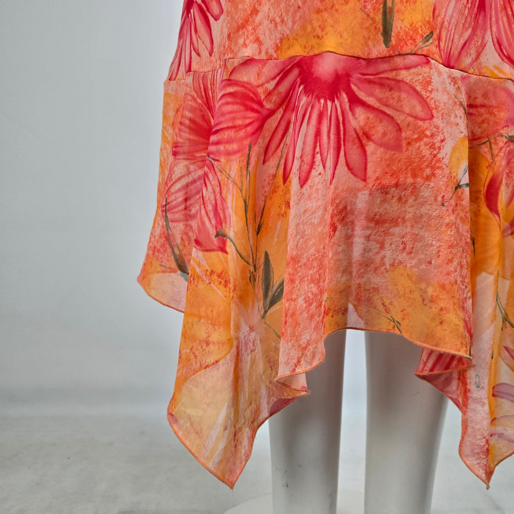 Vintage Sag Harbor Orange Floral Handkerchief Hem Midi Dress Size 10