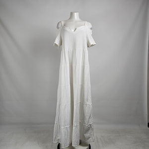 Vintage Dunes White Cotton Cold Shoulder Maxi Dress XL