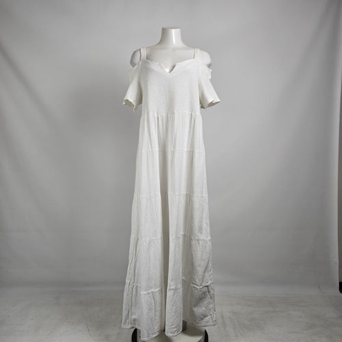 Vintage Dunes White Cotton Cold Shoulder Maxi Dress XL