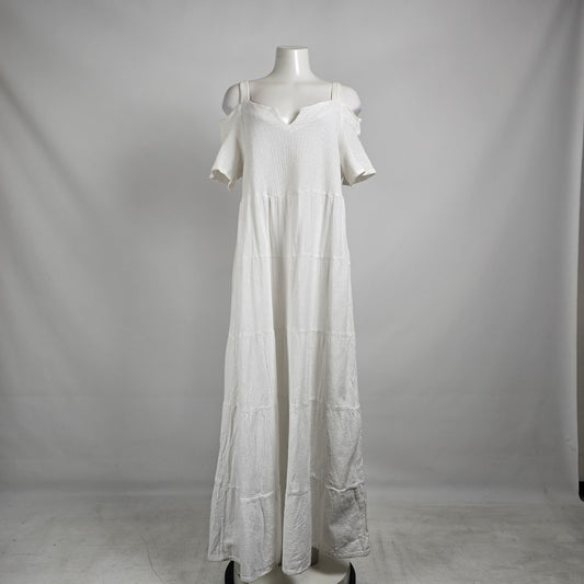 Vintage Dunes White Cotton Cold Shoulder Maxi Dress XL