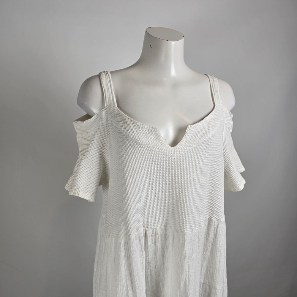 Vintage Dunes White Cotton Cold Shoulder Maxi Dress XL