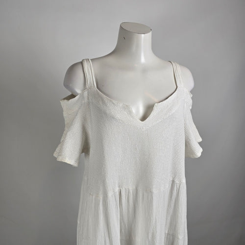 Vintage Dunes White Cotton Cold Shoulder Maxi Dress XL
