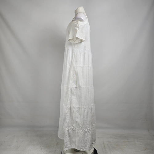 Vintage Dunes White Cotton Cold Shoulder Maxi Dress XL
